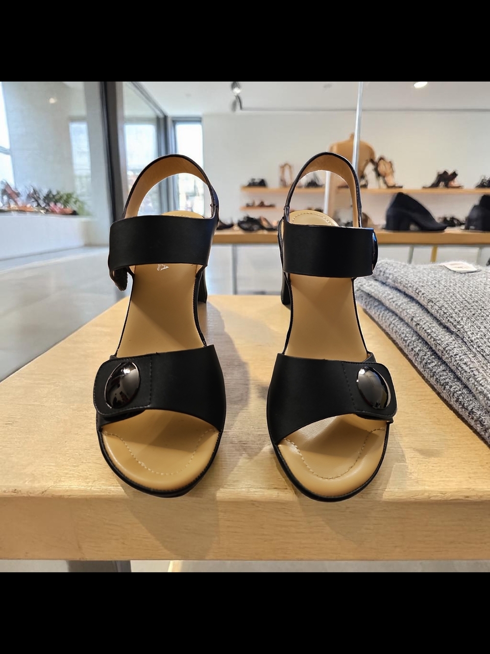 Black Slingback Sandals with Decorative Accent